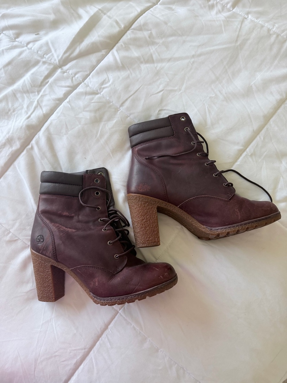 Timberland Tillston Burgundy Leather Heeled Boots Women’s 10